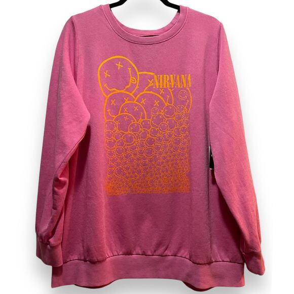 Torrid Pink Nirvana Smiley‎ Face Logo Cozy Fleece Pullover Sweatshirt New NWT 1X - Picture 1 of 3